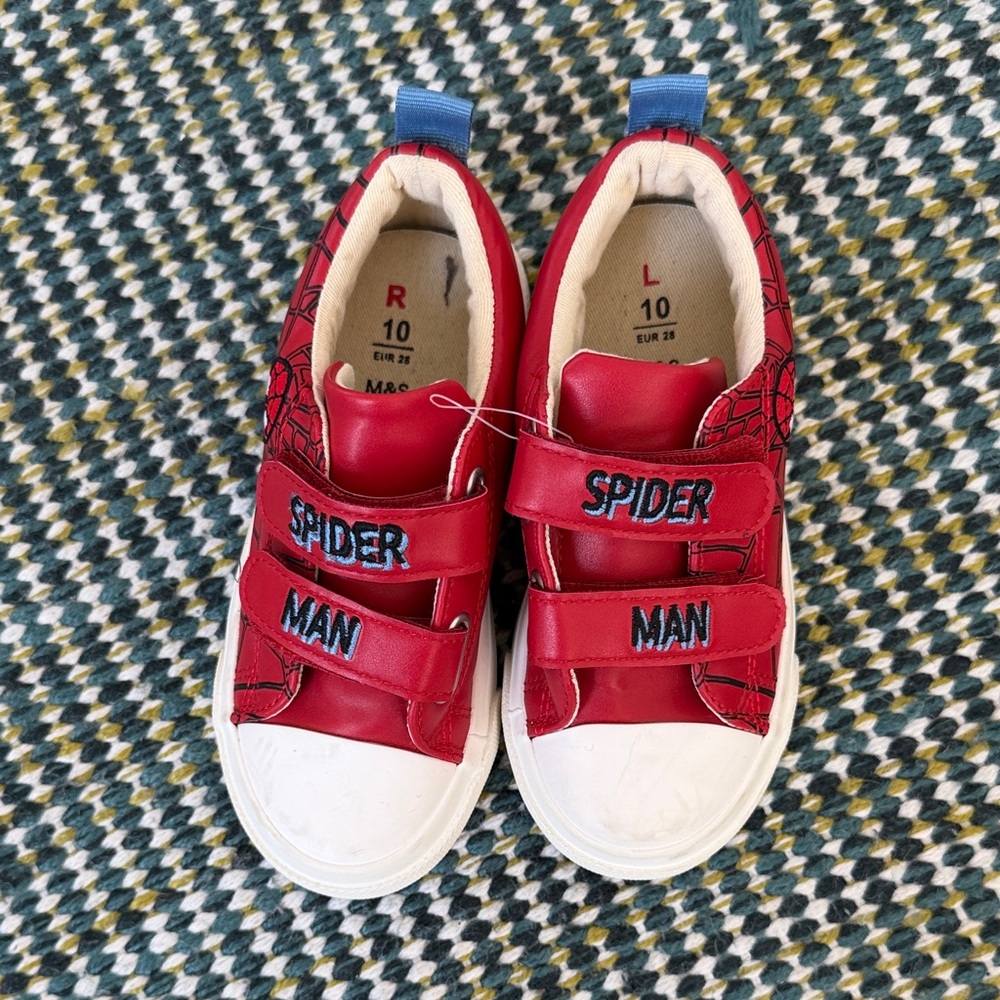 Marks + Spencer kids Red Spider-Man Velcro Sneakers NWT, size 10/EUR 28
